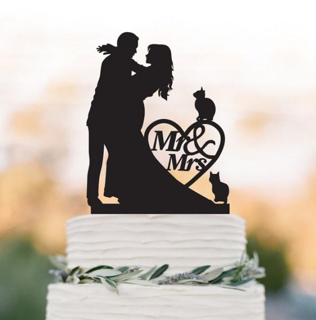 Mr And Mrs Wedding Cake Topper With Cats Include 2 And Heart Decor ...