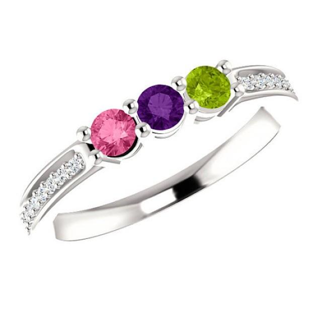 Customizable Mothers Ring Three Birthstone & Diamond Rings For Mom 14k ...