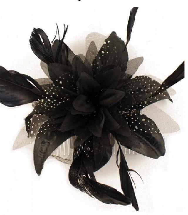 Black Fascinator Feather Flower, Wedding, Bridesmaid, Cocktail, Ascot ...
