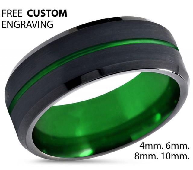 Tungsten Ring Mens Black Green Wedding Band Tungsten Ring Tungsten ...