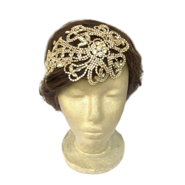 Gold Flapper Headband, Bridal Headpiece, Art Nouveau Headpiece, Wedding ...