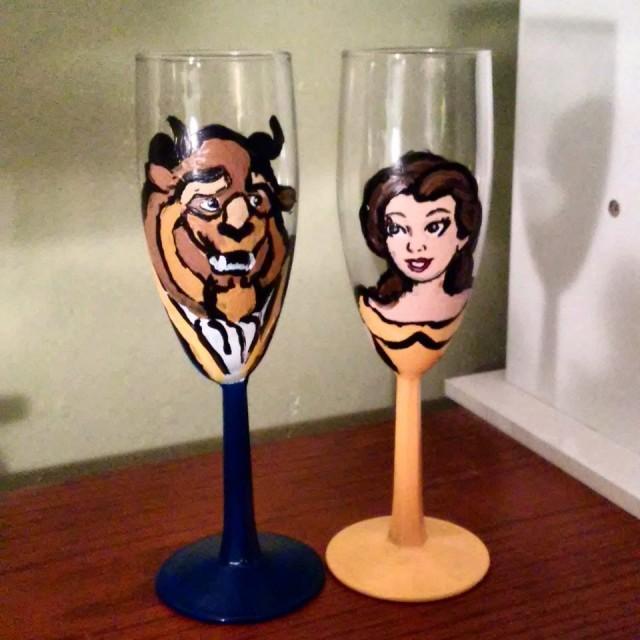 beauty and the beast wedding champagne flutes disney wedding belle personalize for free wedding toast glasses