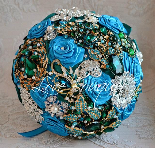 Peacock Brooch Bouquet, Turquoise And Green Wedding Brooch Bouquet ...