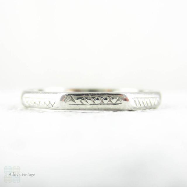 1940s Narrow Platinum Wedding Ring, Octagonal Faceted Wedding Band With ...