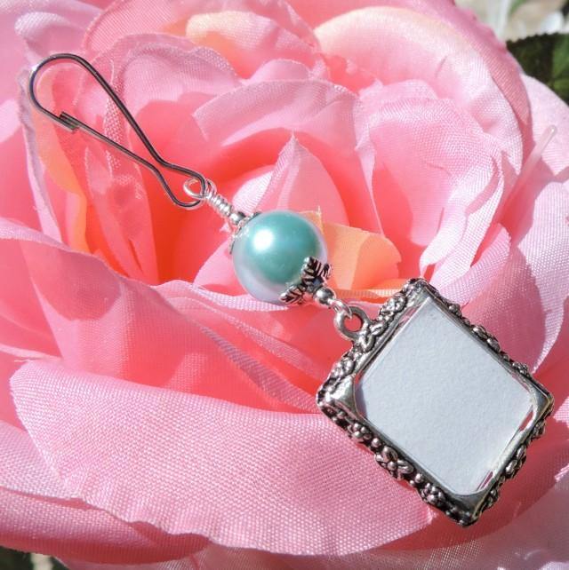 Wedding Bouquet Charm. Blue Pearl Memorial Photo Charm - White, Pink Or ...