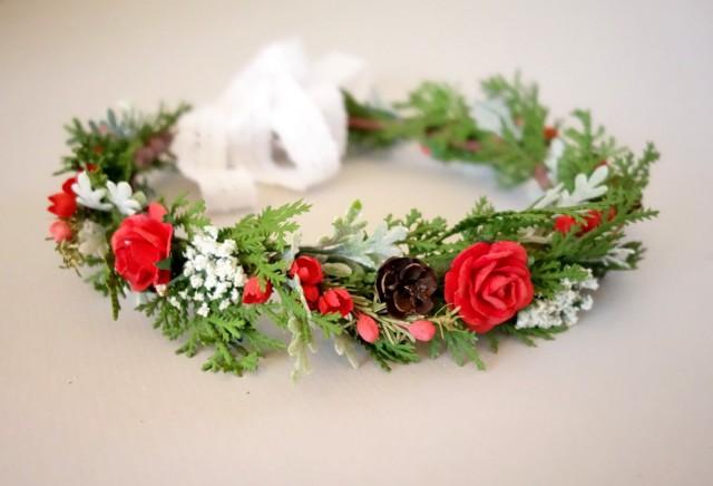 Christmas Head Wreath, Winter Flower Crown, Woodland Floral Crown ...