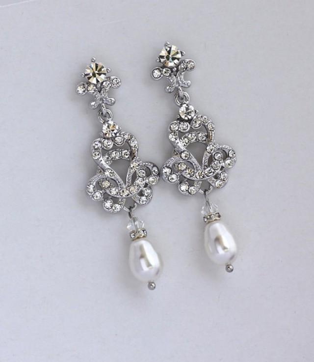 Swarovski Pearl And Crystal Chandelier Wedding Earrings, Art Deco ...