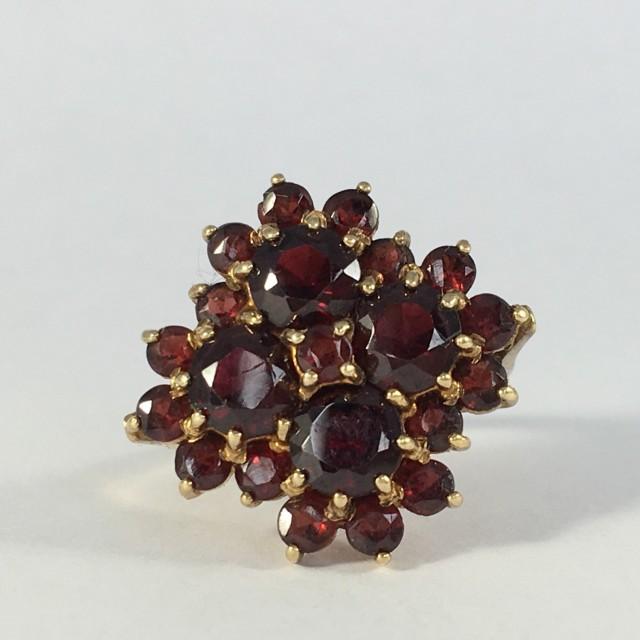 Vintage Garnet Cluster Ring In 14k Yellow Gold. Unique Engagement Ring ...