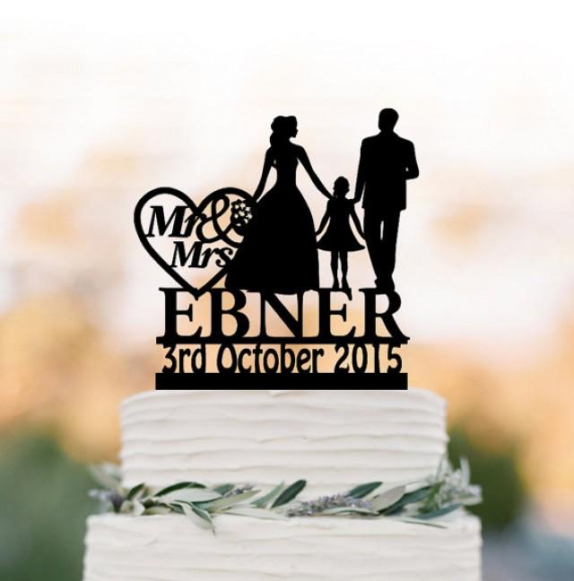 Family Wedding Cake Topper With Girl, Bride And Groom Silhouette ...