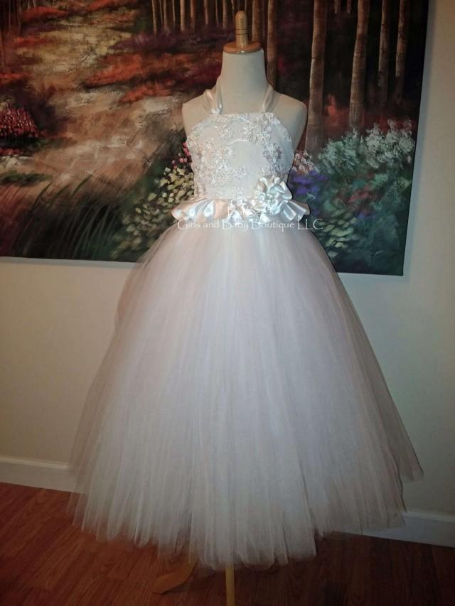 White Sequin Flower Girl Tutu Dress With Lace And Sequins Embroidery ...