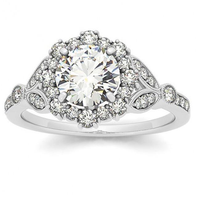 Lab Grown Diamond Engagement Ring Vintage Halo Diamond Engagement Ring ...