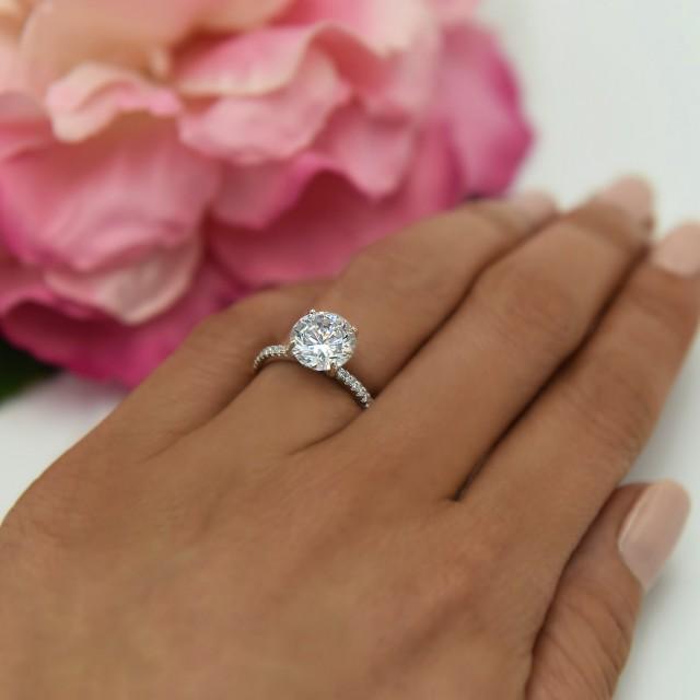 3.25 Ctw, 3 Ct Round Accented Solitaire Ring, Engagement Ring, Half ...