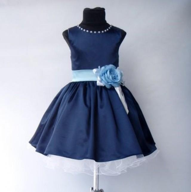 Navy Blue Flowergirl Dress, Chiffon Flower Girl Dress, Lace Dress For ...