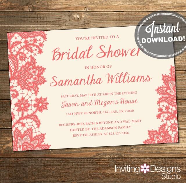 Printable Wedding Shower Invitation, Bridal Shower Invitation, Lace ...