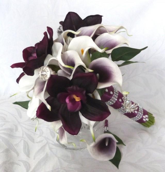 Picasso Real Touch Calla Lily Bridal Bouquet Plum Orchid White Calla ...