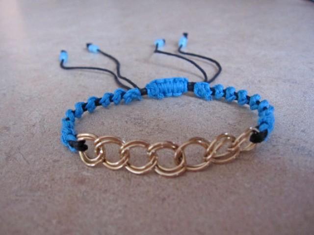Gold Chain Blue String Macrame Bracelet. Women's Bracelet. Adjustable ...