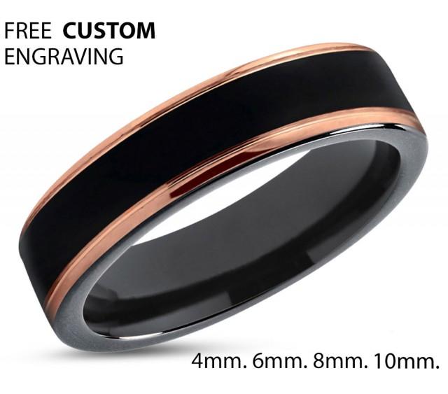 Black Tungsten Ring Rose Gold Wedding Band Carbide 4mm Black Tungsten Ring Rose Gold Wedding Band Carbide 4mm 18k Man Male Women Anniversary Matching 2650630 Weddbook