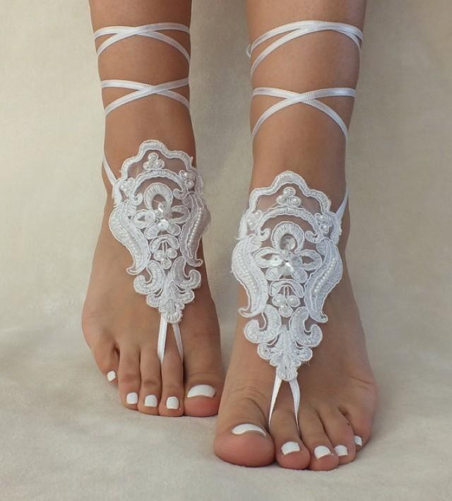 White Lace Barefoot Sandals, FREE SHIP, Beach Wedding Barefoot Sandals ...