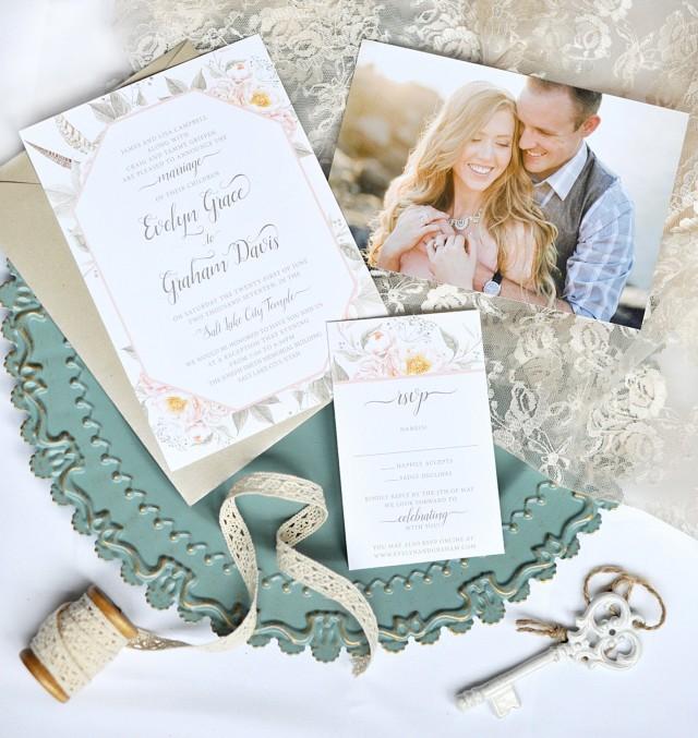 Boho Flower Wedding Invitation - Custom Wedding Invitation Set - Rustic ...