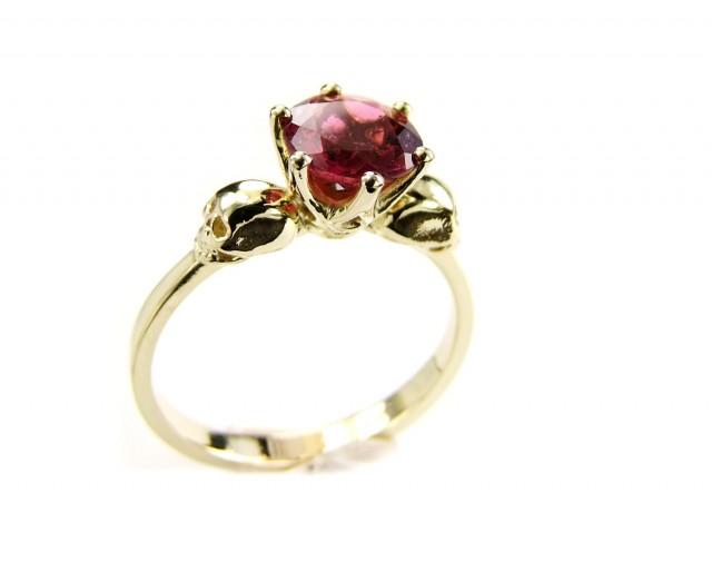 Skull Engagement Ring Yellow Gold And Pink Tourmaline Or Ruby Goth ...