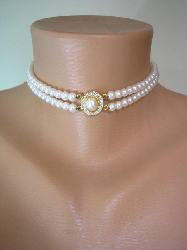 Pearl Choker, Great Gatsby, Pearl Necklace, 2 Strand Pearls, Ivory ...