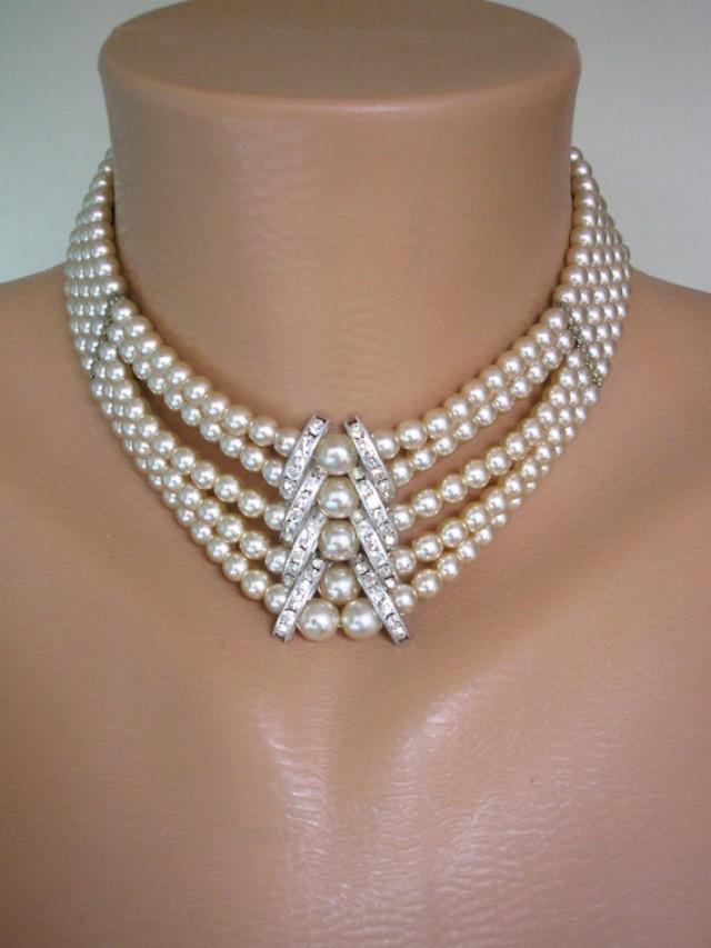 Pearl Choker, Pearl Necklace, Mother Of The Bride, Great Gatsby Jewelry ...