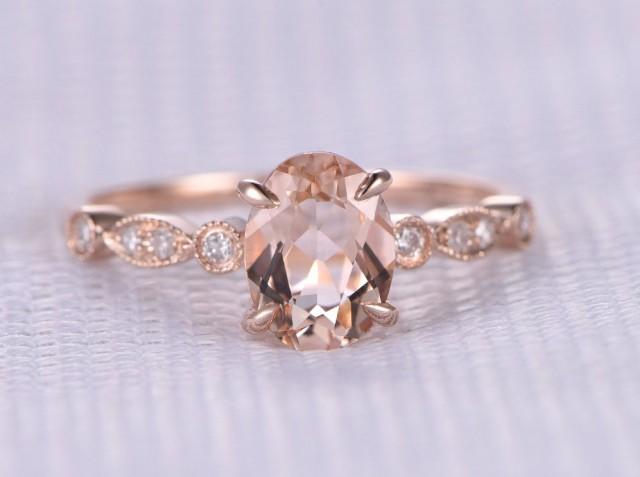 Pink Morganite Engagement Ring,14k Rose Gold,6x8mm Oval Cut Peach ...