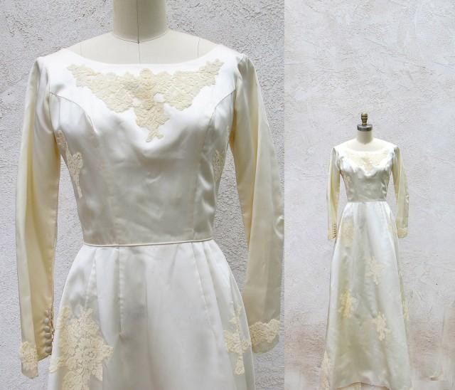 Vintage 50s Wedding Dress, Satin And Lace Bridal Gown, 1950 Bride ...