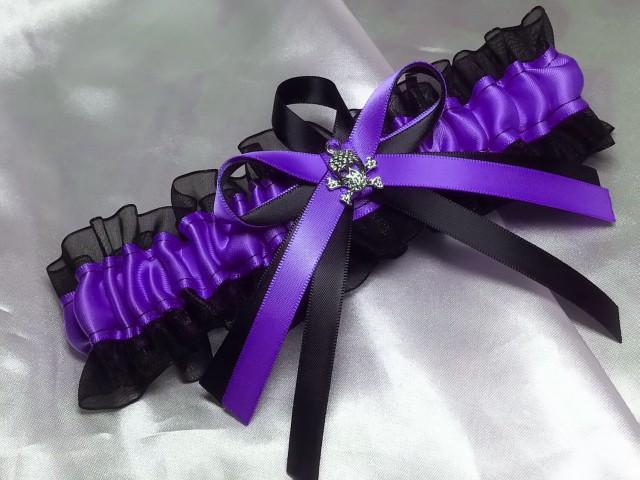 Skull Themed Wedding Garter Purple And Black, Satin And Organza, Skull ...