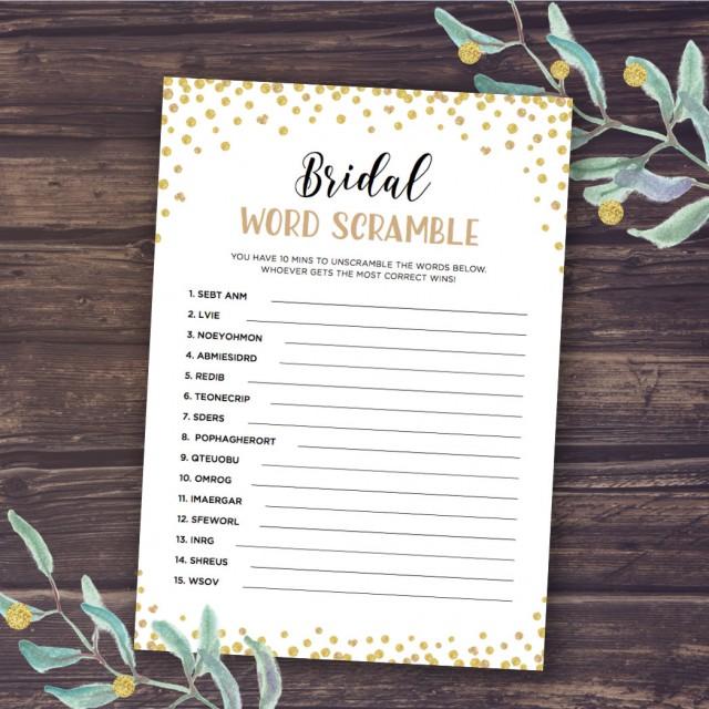 Gold Bridal Shower Games, Word Scramble Instant Download, Wedding ...