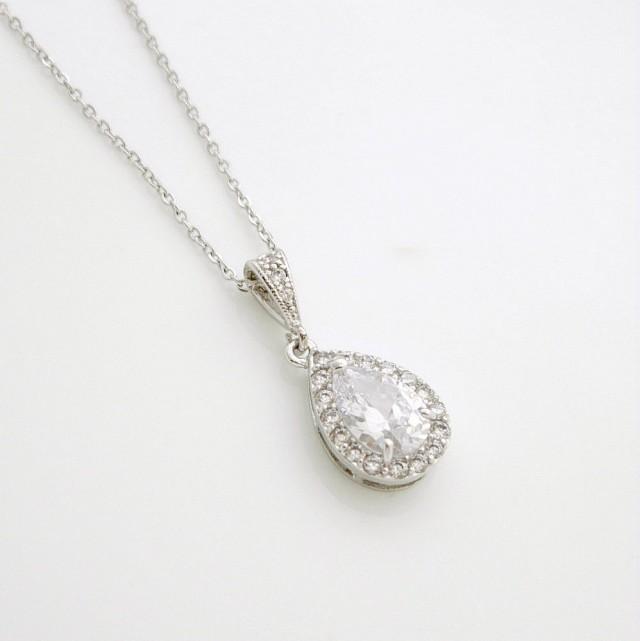 Teardrop Crystal Necklace Wedding Jewelry Bridal Pendant Necklace Clear ...