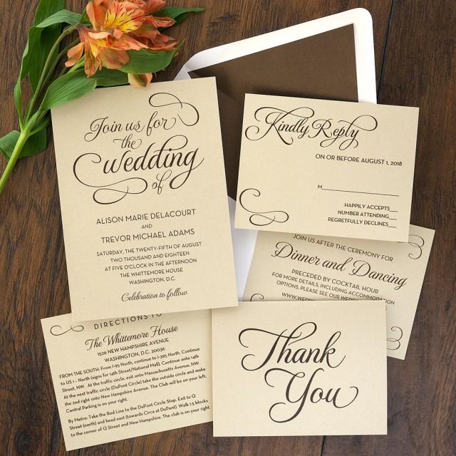 Sweet Script Invitation Set - Thermography Wedding Invite - Classic ...