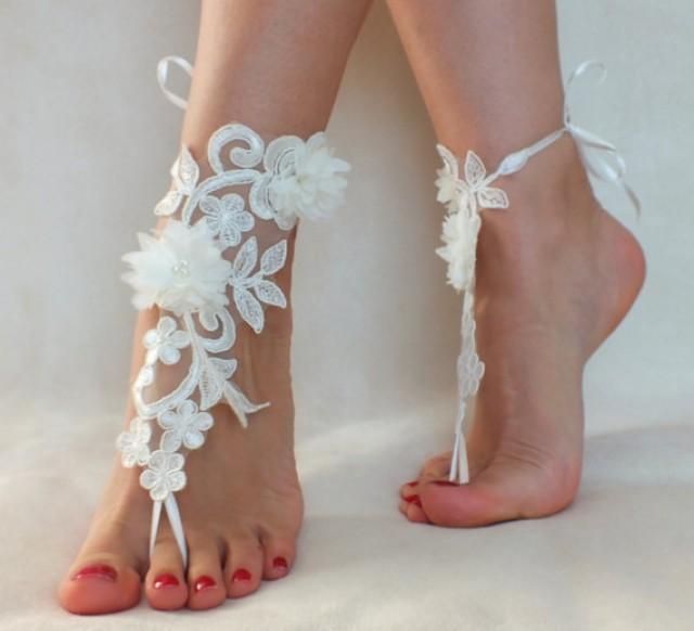 Free Ship Ivory Foot Jewelry, Lace Sandals, Beach Wedding Barefoot ...