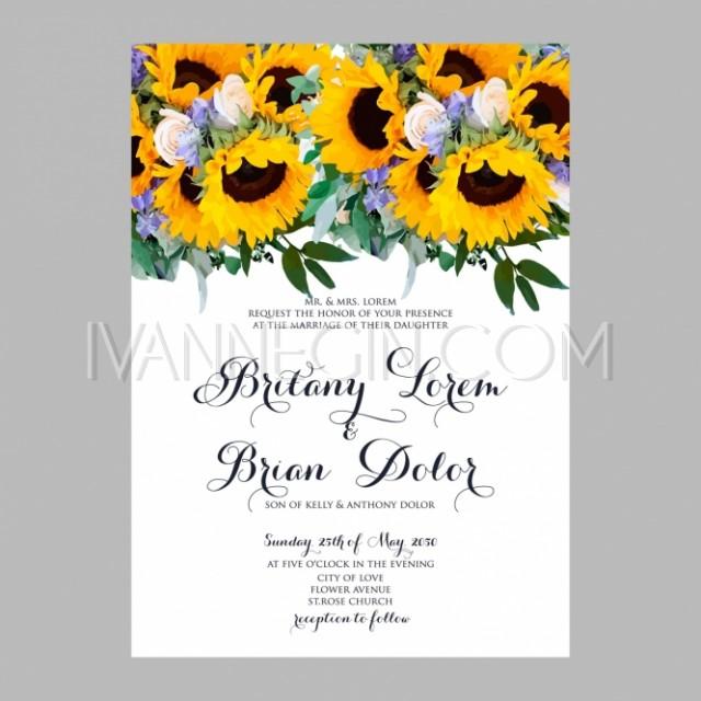 Sunflower Wedding Invitation Printable Template With Floral Wreath Or ...