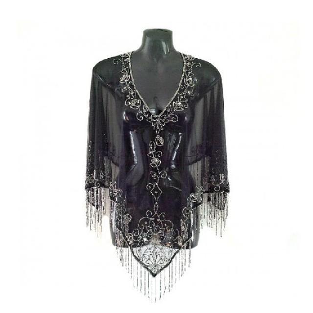 Lucinda 1920s Vintage Style, Black Tassel Cape, Great Gatsby, Art Deco ...