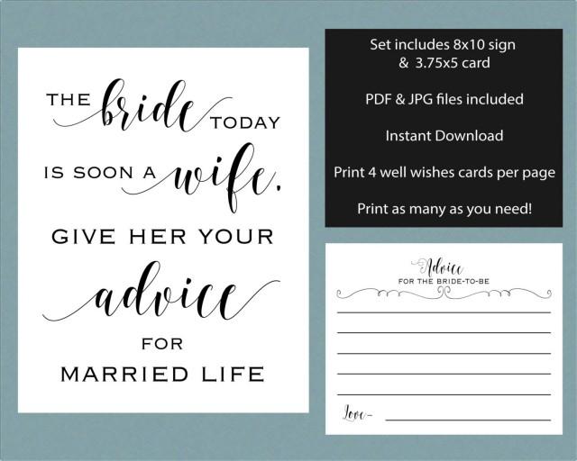 Bridal Shower Advice Sign & Cards, Wedding Shower Advice Set, Printable ...