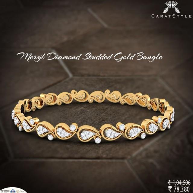 Jewelry - Meryl Diamond Studded Gold Bangle #2684629 - Weddbook