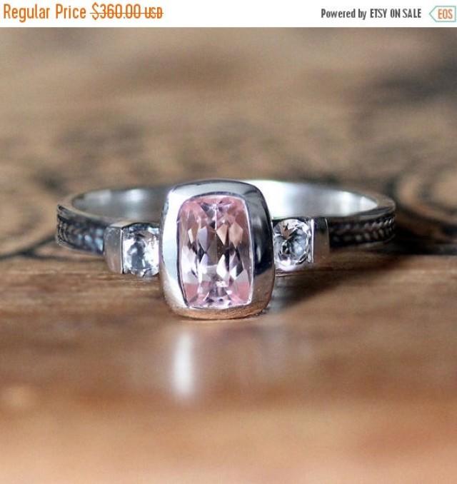 Morganite Engagement Ring, 3 Stone Ring, White Topaz, Braided Ring ...