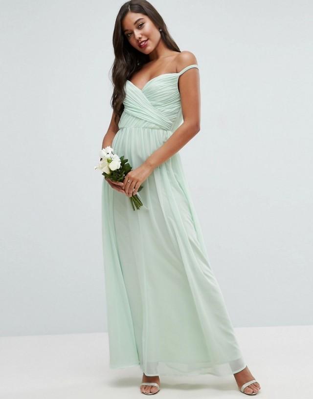 ASOS WEDDING Ruched Bardot Strap Maxi Dress #2689437 - Weddbook