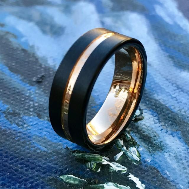 Mens Tungsten Wedding Band, 8mm Tungsten Band, Rose Gold Tungsten ...