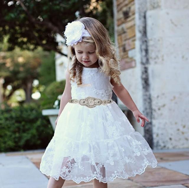 Rustic Flower Girl Dress, Rustic Flower Girl Dress, White Lace Dress ...