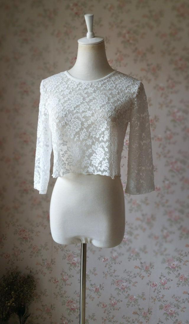 Rustic WEDDING TOP Crop Lace Wedding Tops Ivory White Wedding Topper ...