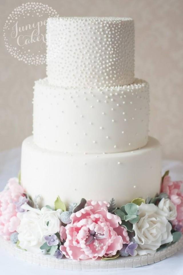 Three Tier Pearl Studded White Wedding Cake #2694712 - Weddbook