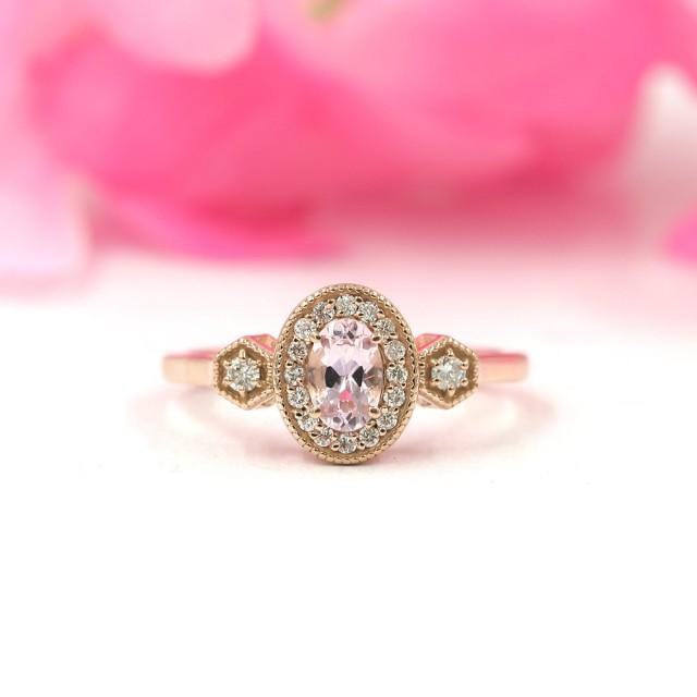 Morganite Engagement Ring For Women.Morganite Rose Gold Diamond ...