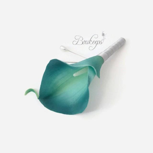 CHOOSE RIBBON COLOR - Teal Calla Lily Boutonniere, Teal Calla Lily ...