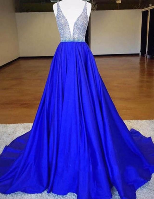 Royal Blue Prom Dresses,A-line Prom Dress,beaded Prom Dress,long Prom ...