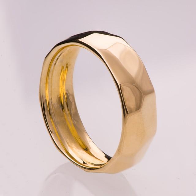 Mens Hammered Wedding Band - 14K Gold Wedding Band, 14K Gold Ring ...