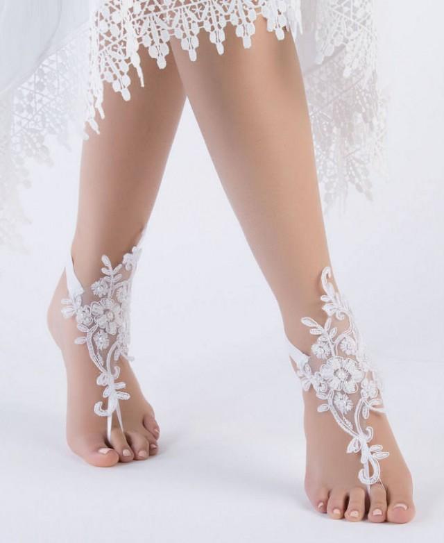 Romantic White Lace Barefoot Sandals Beach Wedding Barefoot Sandals ...