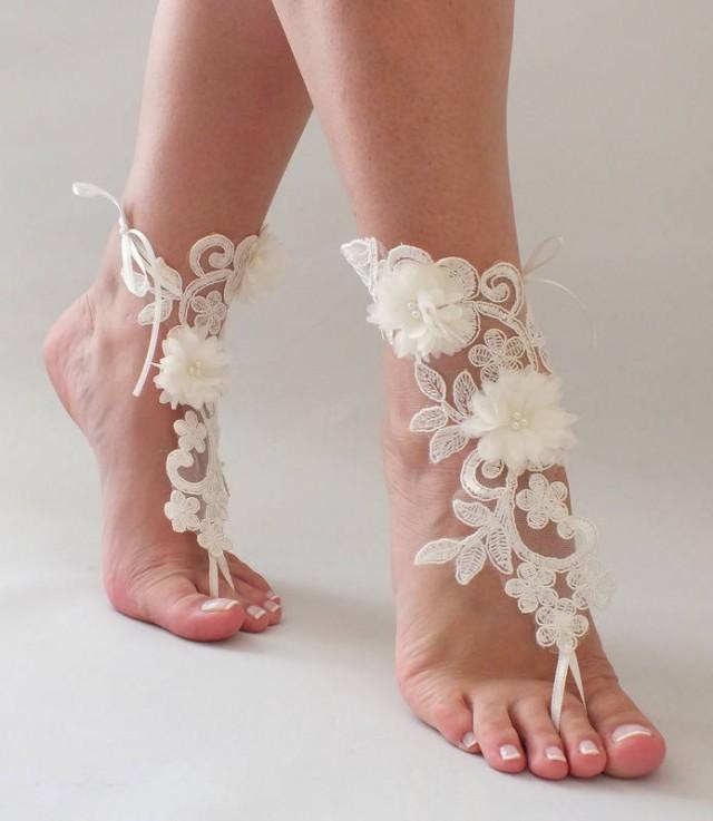 Unique Ivory Lace Barefoot Sandals Wedding Shoes Wedding Beach Wedding ...