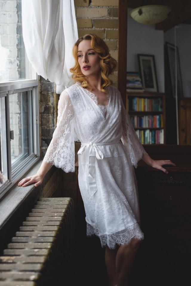 White Lace Robe, 'LILY' Bridal Robe (Short, Lined), Lace Wedding Robe ...